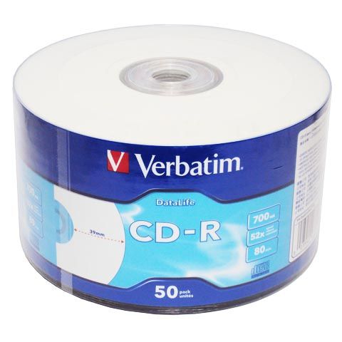  CD-R Verbatim 700Mb DataLife Printable 52x, Shrink, 50 (43794)
