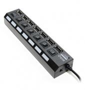 HUB 7-port 5bites HB27-203PBK Black USB 2.0    2A,  