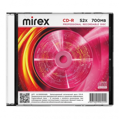  CD-R Mirex 700Mb 52x, Slim Case (UL120052A8S)