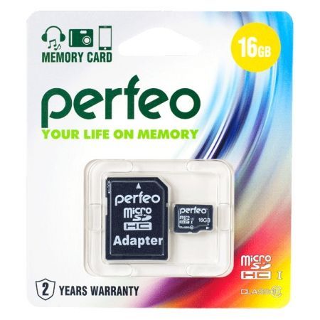   Micro SDHC 16Gb Perfeo Class 10 +  SD (PF16GMCSH10A)