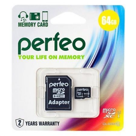   Micro SDXC 64Gb Perfeo Class 10 UHS-I +  SD (PF64GMCSX10U1A)