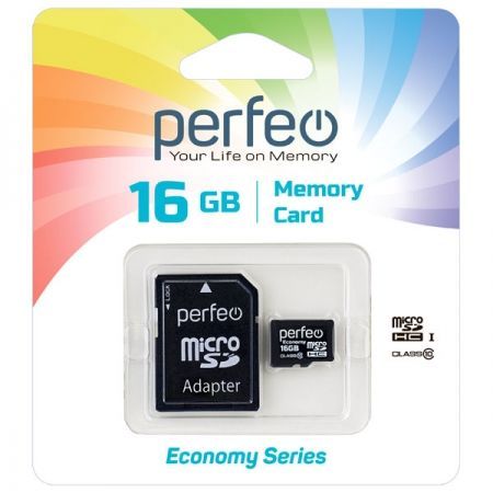   Micro SDHC 16Gb Perfeo Economy series Class 10 +  SD (PF16GMCSH10AES)