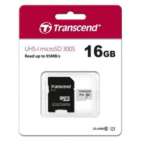   Micro SDHC 16Gb Transcend 300S Class 10 UHS-I U1 +  SD (TS16GUSD300S-A)