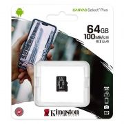   Micro SDXC 64Gb Kingston Class 10 Canvas Select Plus U1 A1, 100 /  