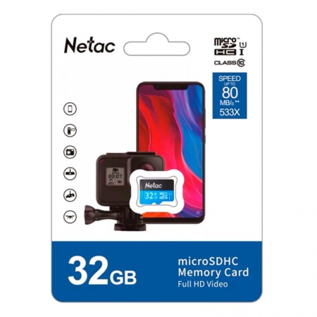   Micro SDHC 32Gb Netac P500 Class 10 UHS-I U1 90 /c   (NT02P500STN-032G-S)