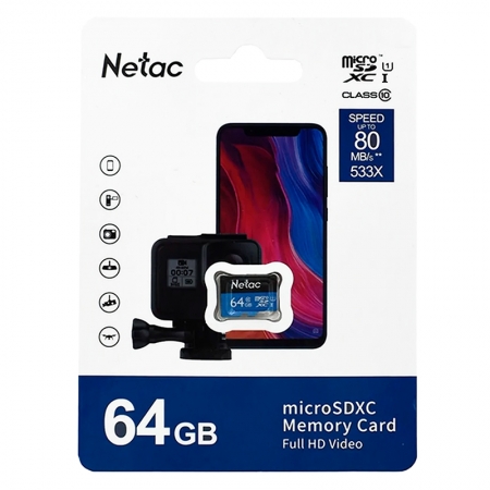   Micro SDXC 64Gb Netac P500 Class 10 UHS-I U1 80 /c   (NT02P500STN-064G-S)