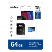   Micro SDXC 64Gb Netac P500 Class 10 UHS-I U1 80 /c +  SD (NT02P500STN-064G-R)