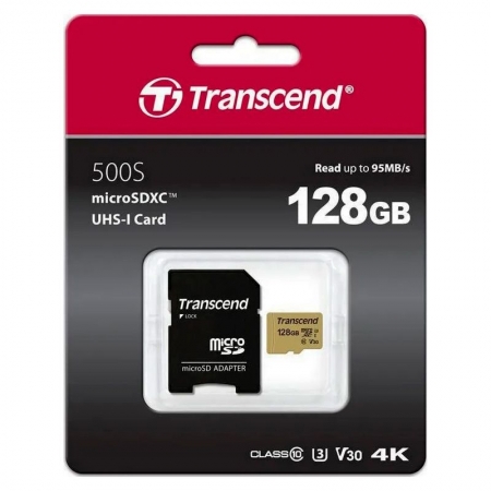   Micro SDXC 128Gb Transcend 500S Class 10 U3 V30 +  SD (TS128GUSD500S)