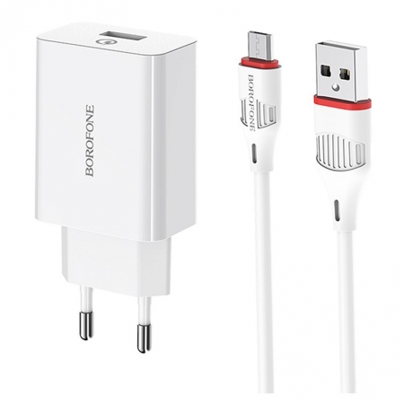   Borofone BA21A, QC3.0 3A USB +  Micro USB, 