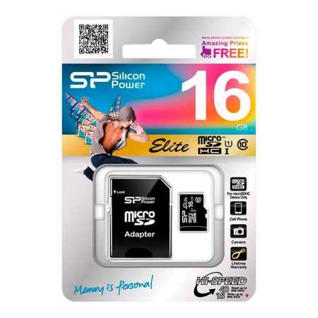   Micro SDHC 16Gb Silicon Power Elite U1 +  SD (SP016GBSTHBU1V10SP)