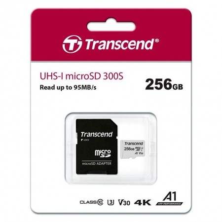   Micro SDXC 256Gb Transcend 300S U3 V30 A1, 100/40 /c +  SD (TS256GUSD300S-A)
