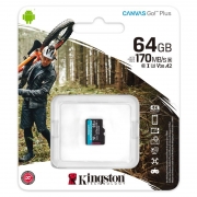   Micro SDXC 64Gb Kingston Class 10 Canvas Go Plus U3 V30 A2, 170/70 /  