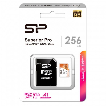   Micro SDXC 256Gb Silicon Power Superior Pro U3 V30 A1 +  SD (SP256GBSTXDU3V20AB)