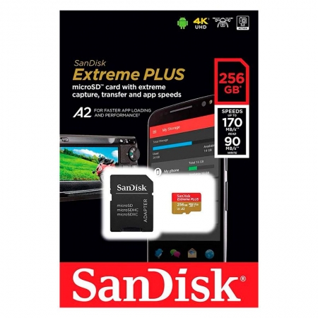   Micro SDXC 256Gb SanDisk Extreme Plus U3 V30 A2 170/90/ +  SD