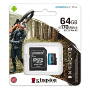   Micro SDXC 64Gb Kingston Class 10 Canvas Go Plus U3 V30 A2, 170/70 / +  SD