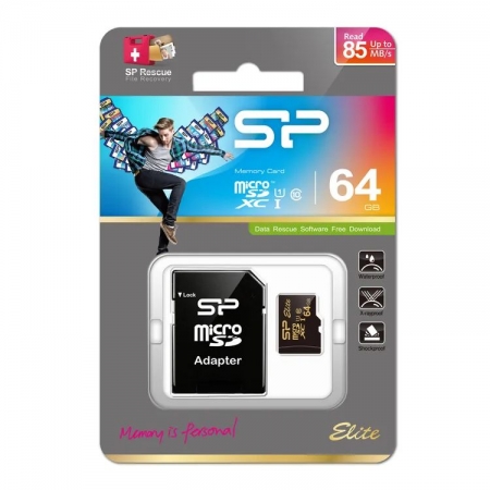   Micro SDXC 64Gb Silicon Power Elite Gold U1 +  SD (SP064GBSTXBU1V1GSP)