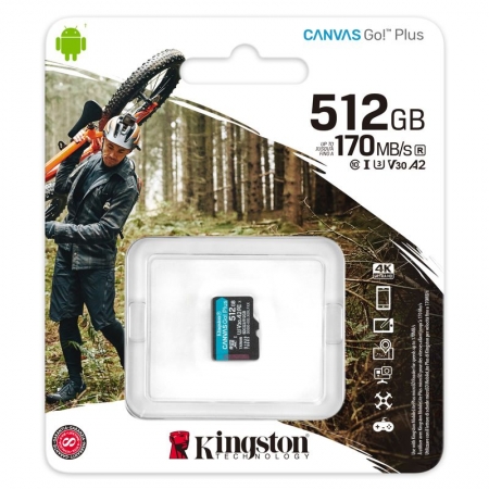   Micro SDXC 512Gb Kingston Canvas Go Plus U3 V30 A2, 170/90 /  