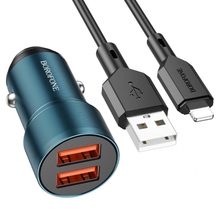    Borofone BZ19, 2.4A 2xUSB +  Lightning, , 