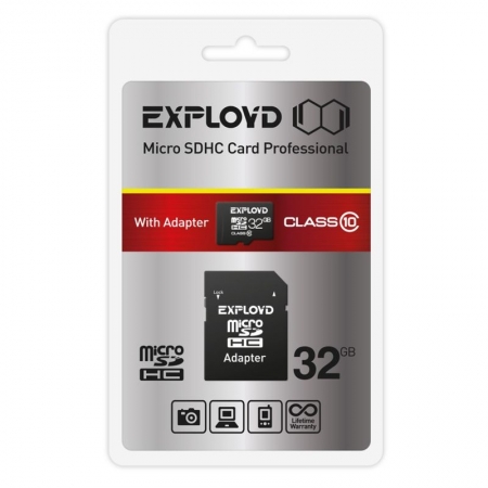   Micro SDHC 32Gb Exployd Class 10 +  SD (EX032GCSDHC10-AD)