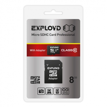   Micro SDHC 8Gb Exployd Class 10 +  SD (EX008GCSDHC10-AD)