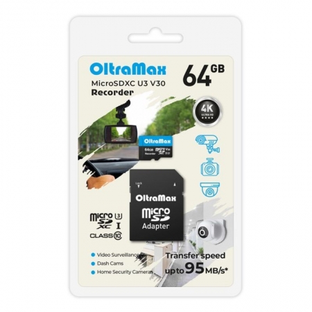   Micro SDXC 64Gb OltraMax Recorder U3 V30 +  SD (OM64GCSDXC10-U3-V30)