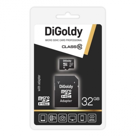   Micro SDHC 32Gb DiGoldy Class 10 +  SD (DG032GCSDHC10-AD)