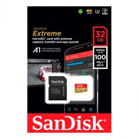   Micro SDHC 32Gb SanDisk Extreme U3 V30 A1 100/ +  SD (SDSQXAF-032G-GN6MA)