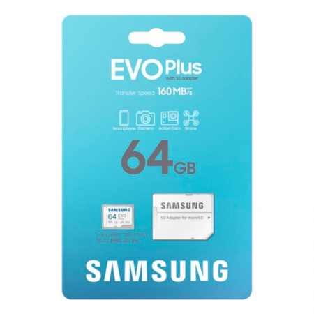   Micro SDXC 64Gb Samsung EVO+ U1 A1 V10, R160 / +  SD (MB-MC64SA/EU)