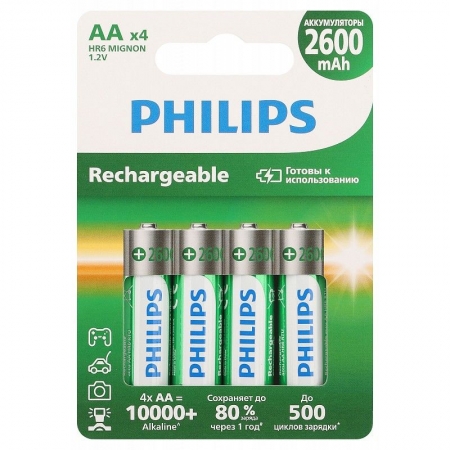 ����������� AA PHILIPS HR6-4BL 2600��/� Ni-Mh, 4��, �������