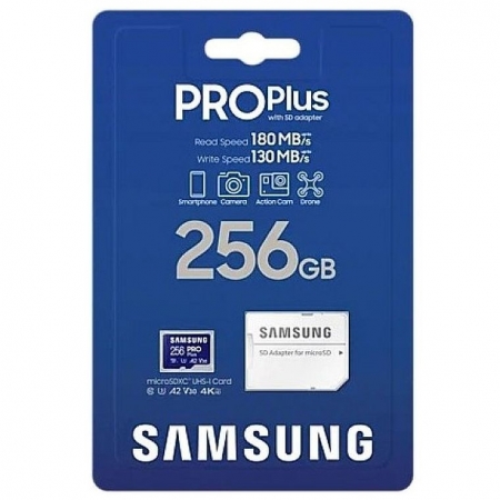   Micro SDXC 256Gb Samsung Pro Plus U3 A2 V30, R180/130 / +  SD (MB-MD256SA/EU)