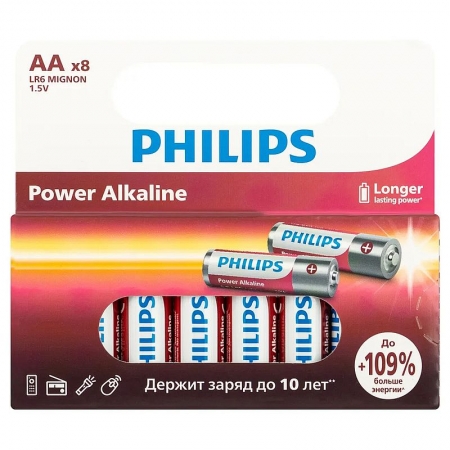  AA Philips Power Alkaline LR6, 8, 