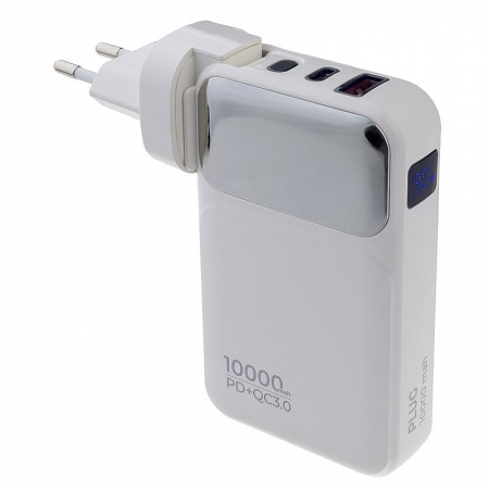 �������� ���������� Perfeo Plug, 10000 ��/�, QC3.0/ PD 22.5W, USB-A+C, ����.������, ����� (PF_E1632)