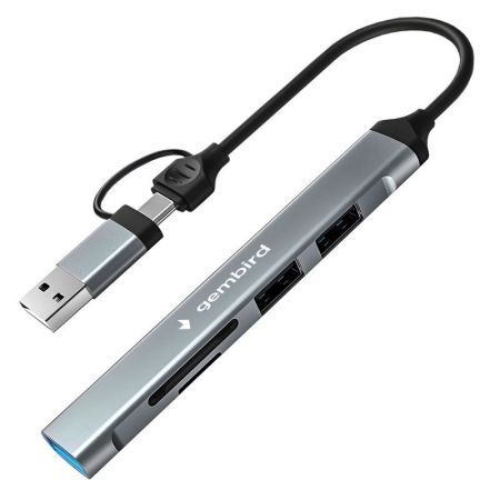 ����-����� ������� USB Gembird FD2-MSD-3, SD/microSD, USB3.1, 2xUSB2.0, ������ USB/Type C, ������