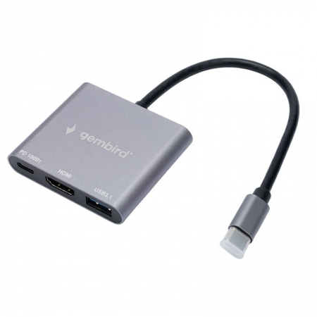 HUB Gembird UHB-D2 3�1, USB3.1, Type-C PD100W, HDMI, ������ Type C, ������