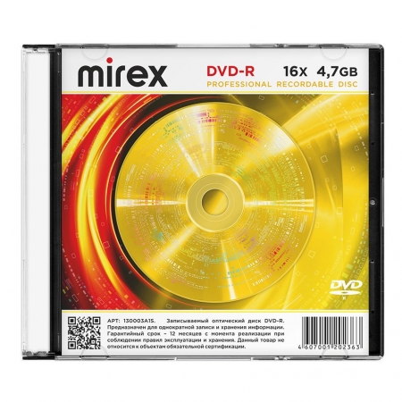  DVD-R Mirex 4,7 Gb 16x, Slim Case (UL130003A1F)